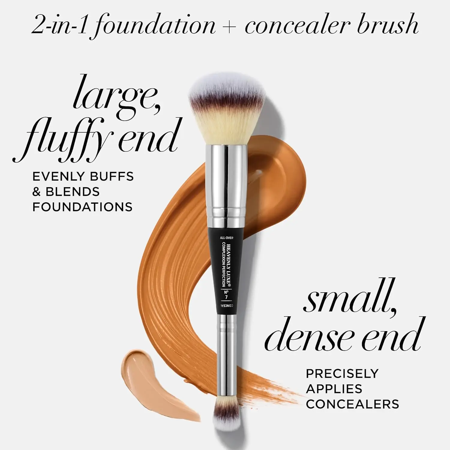 Dual-Ended Premium Makeup Brush for Foundation, Concealer & Contour - Ultra-Soft Synthetic Fibers, Airbrush Finish, Cruelty-Free