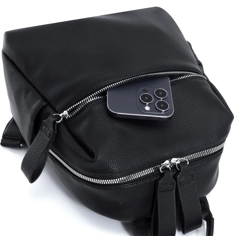 Minimalist PU Soft Leather Backpack for Women Fashion Multipurpose Handbag Ladies Shoulder Bag with Front Back Zipper pock