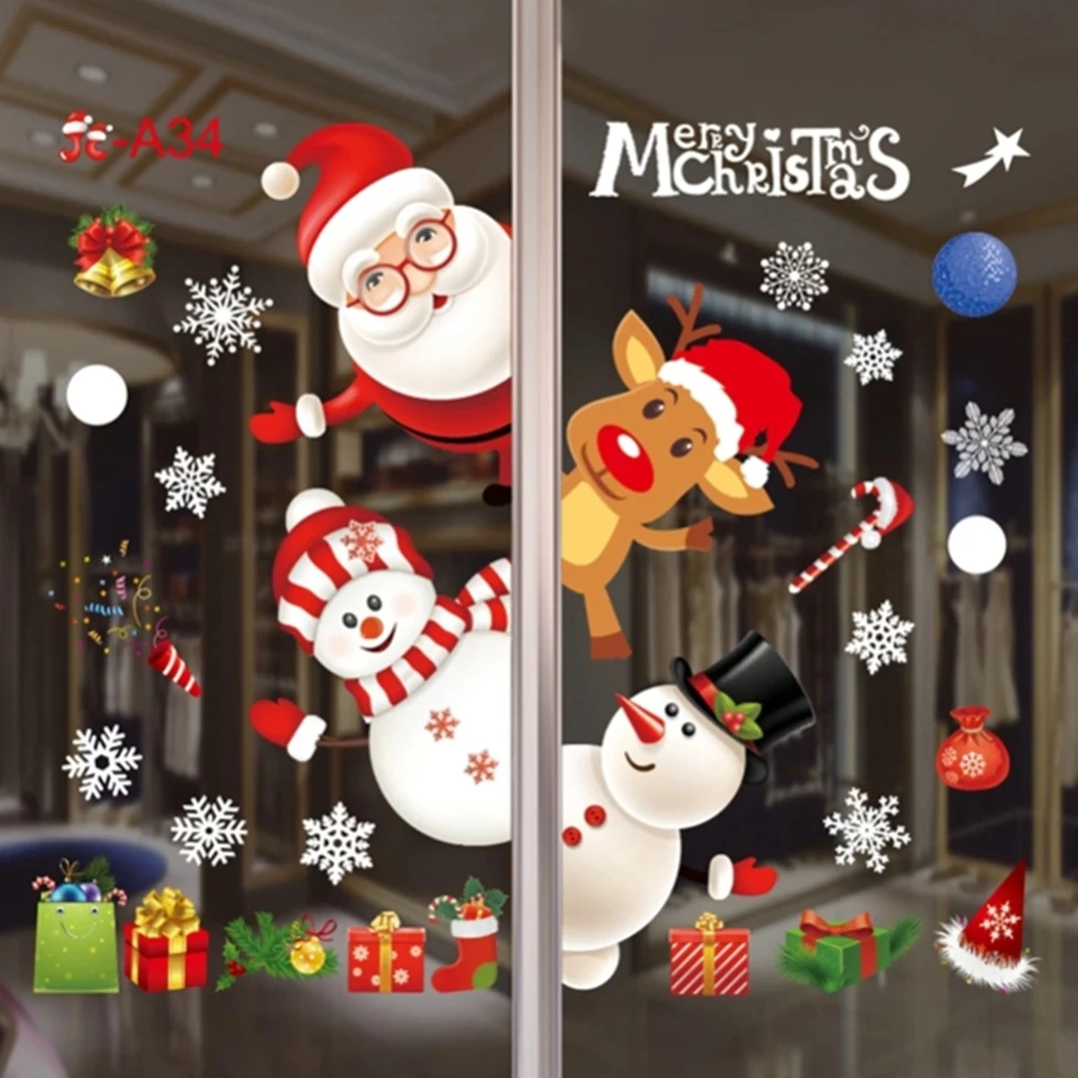 Christmas Window Stickers Merry Christmas Decorations for Home 2024 Christmas Wall Sticker Kids Room New Year Decoration 2025