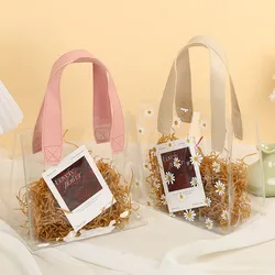 Cute Daisy Gift Packaging Bag Transparent Chrysanthemum PVC Clear Birthday Candy Wedding Party Shopping  Store Bags With Handle