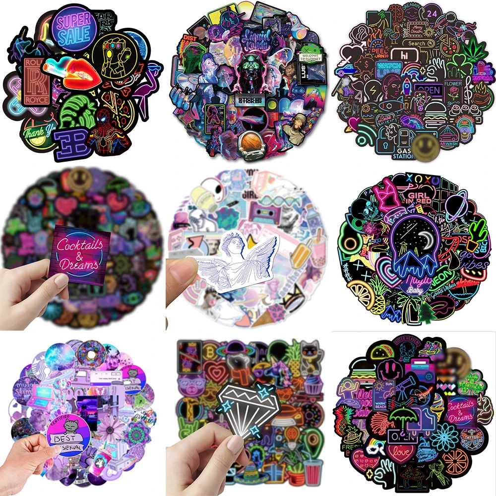 Desenhos animados Neon Sticker Series, Criativo Graffiti Roxo, Skate, Caderno, Capacete, Laptop, Mala Decoração, Atacado, 10 Pcs, 30 Pcs, 50Pcs