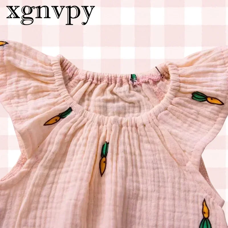 xgnvpy European and American new summer baby ins pleated short sleeve one piece crawler print cartoon cute pattern baby