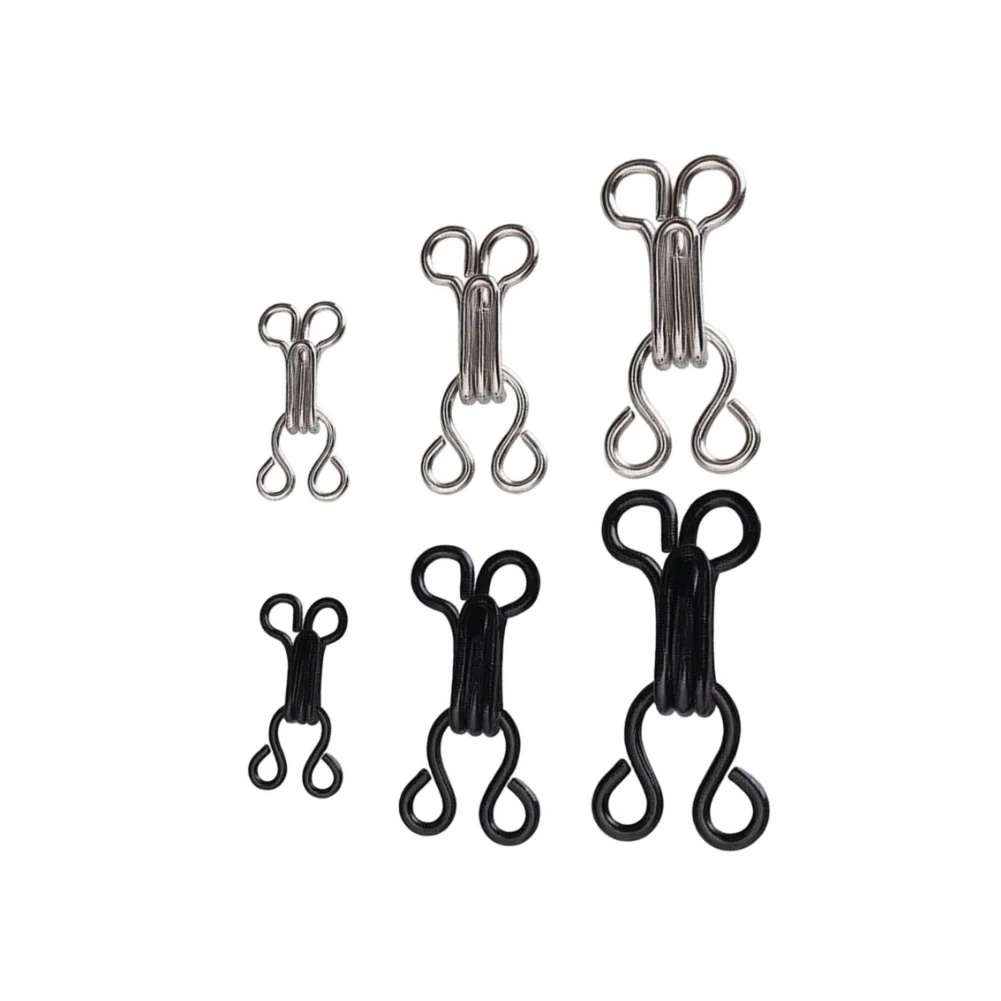 Metal Hook and Eye Fasteners 240 Pairs 12.5 15 17mm Black Silver Low Profile Design for Invisible Seam Closure on Light Fabrics