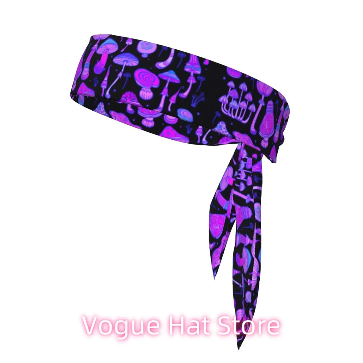 

Sweatbands for Men Women Psychedelic Mushrooms Purple Tie Back Headband Hair Band for Basketball, Running, Tennis