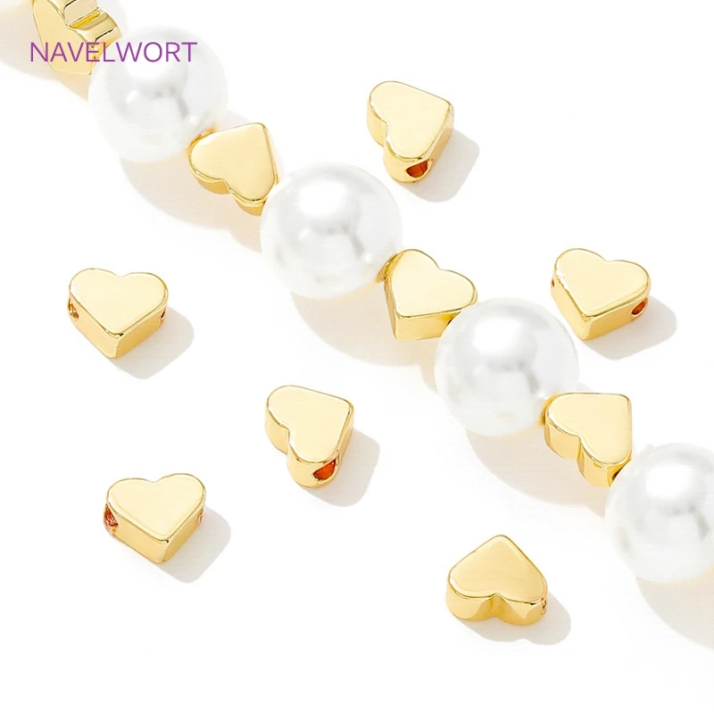 18K Real Gold Plated Brass Heart Shape Spacer Beads For Bracelets Making,Separators For Beads,DIY Beading Jewelry Accessories