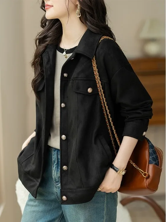 أوائل الخريف Jaet irt ملابس خارجية نسائية لربيع الخريف Sle Faionable Ele طويلة Sve طوق زر حتى أعلى