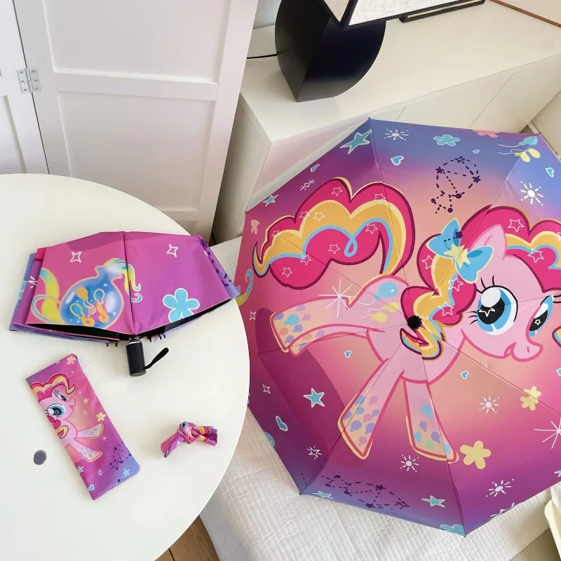 Cute My Little Pony Pinkie Pie Cartoon Print Fully Automatic Folding Rain or Shine Umbrella Student Sun Protection Sun Umbrella