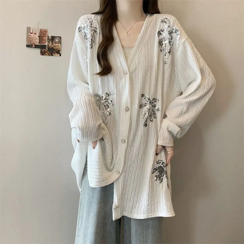 Embroidered Sequined Long-sleeved Top for Women Early Autumn New Loose Slim and Fashionable Cardigan Jacket JJ186
