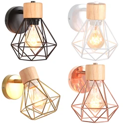 Industrial Wall Light Fixture E27 Base Wire Cage Lampshade Vintage Lighting Sconce Wall Lamp for Headboard Bedroom Restaurant