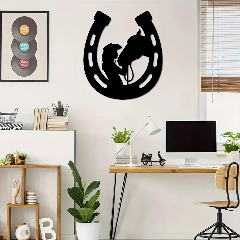 CIFBUY Deco  Girl and Horse Metal Sign Horseshoe Wall Hanging Decor Perfect Wall Art Decor Home Decor Holiday Gift Housewarming