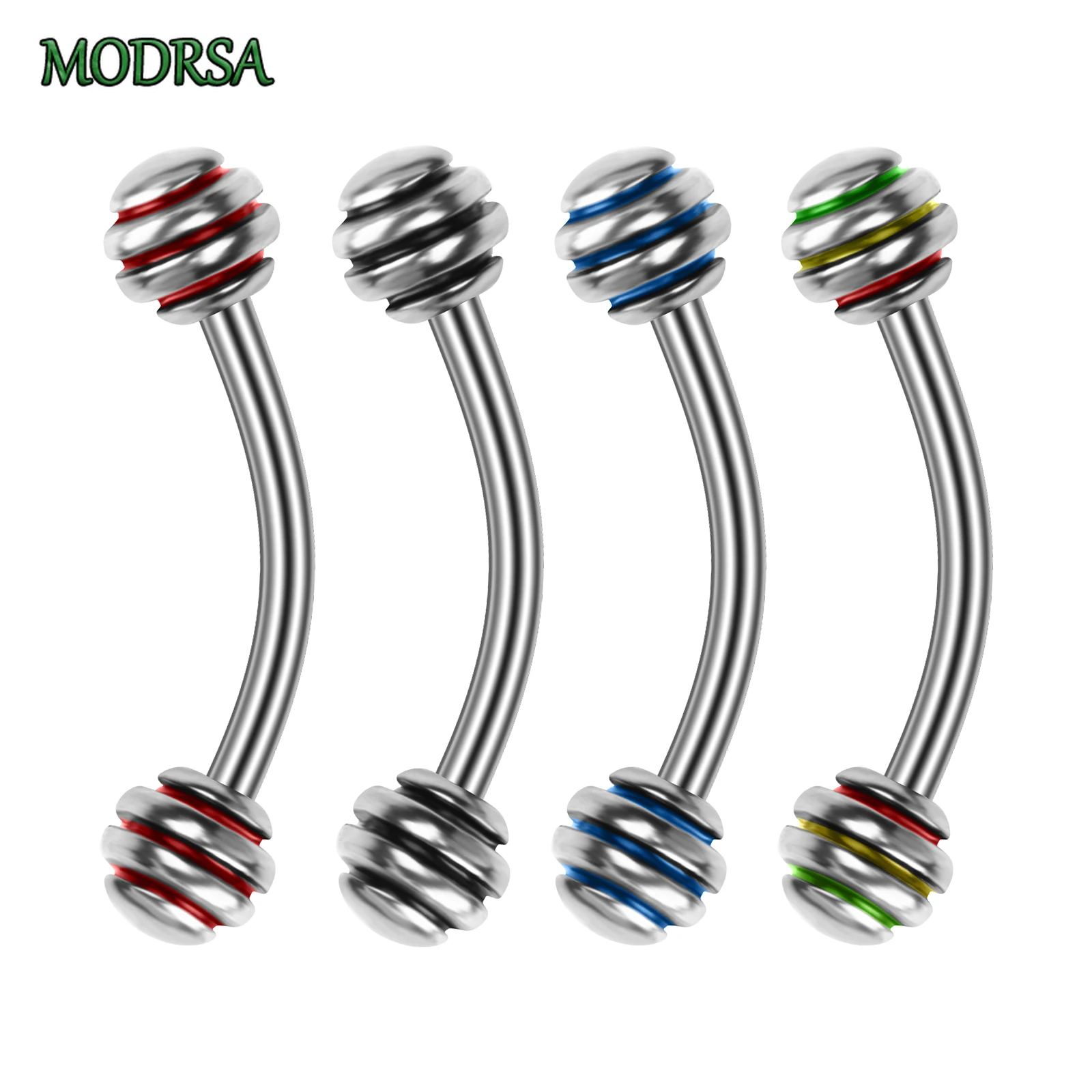 MODRSA 1PC Stainless Steel Eyebrow Piercing Personality Four Color Eyebrow Nail Dumbbell Piercing Eyebrows Piercing Jewelry