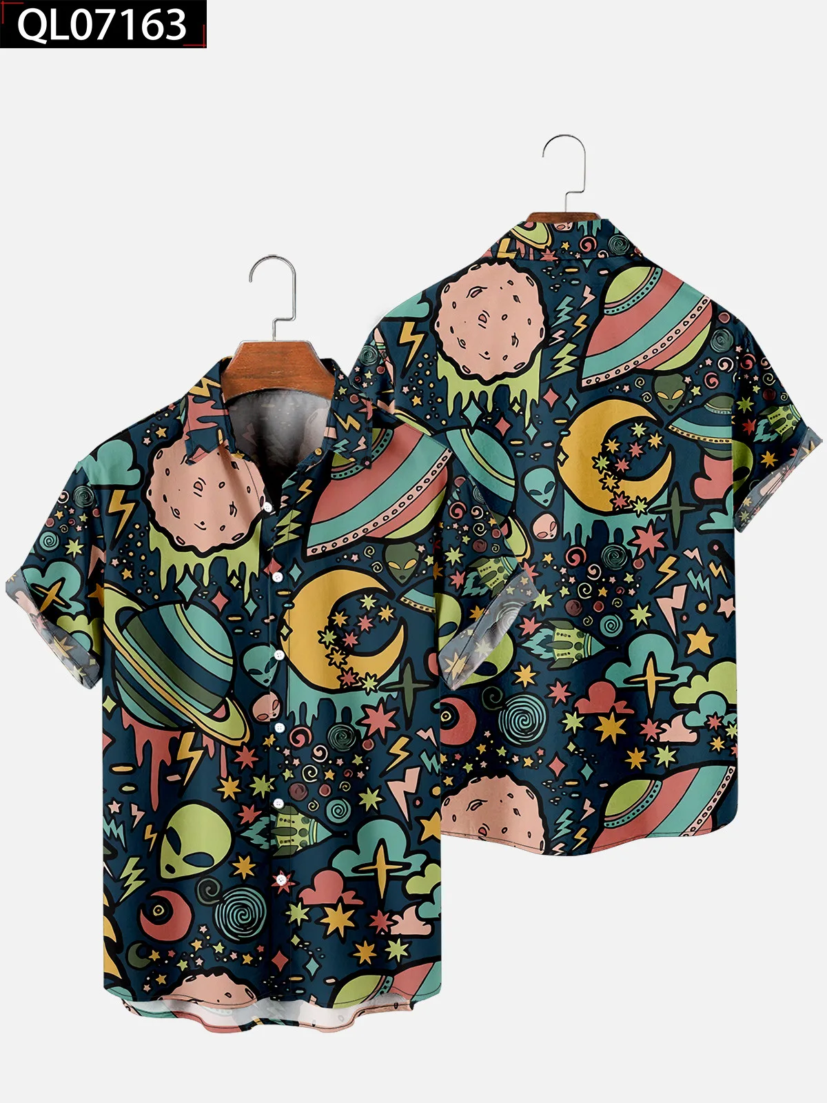Harajuku Universe Stars Cartoon Men's Fashion Designer Shirts Short Sleeve 3D Print Hawaiian Summer Style Camisas Casuais Flower