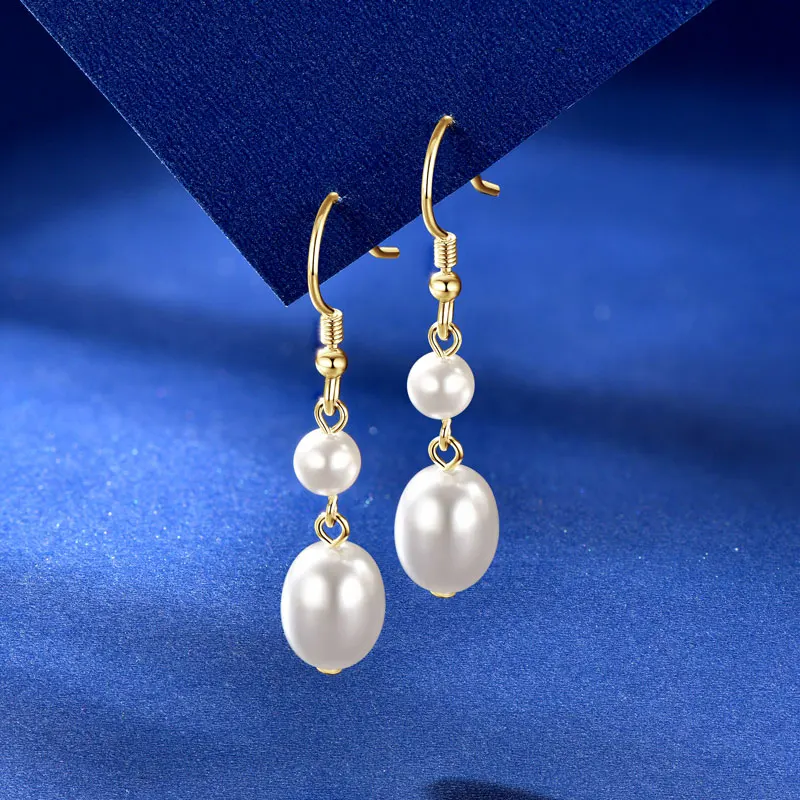 Anziw 925 Sterling Silver 8x10mm Hook Drop Earrings for Women Freshwater Pearls Earring Women Wedding Engagement Fine Jewelry