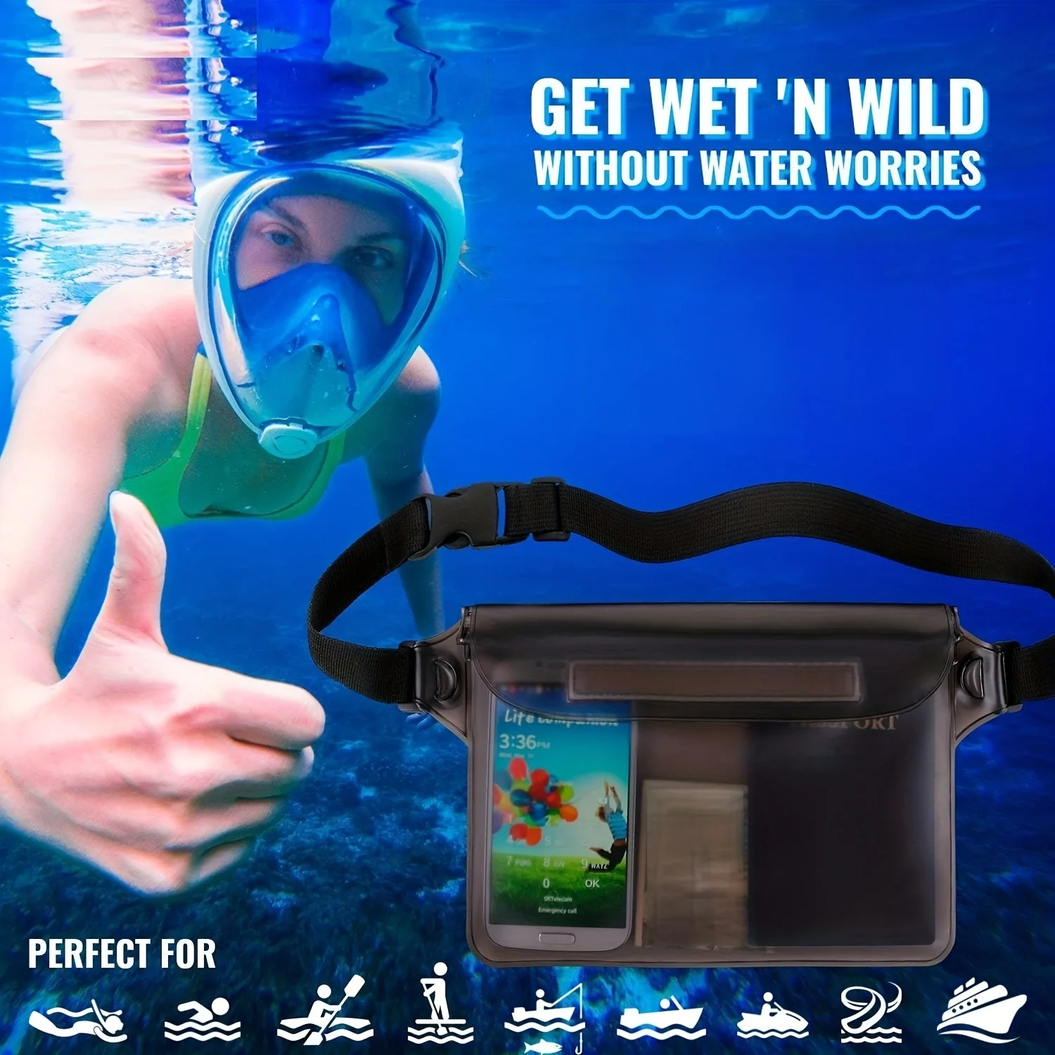 Three Layer Sealed Waterproof Bag With Touch Screen Adjustable Waistband For Underwater Protection, Beach Swimming, Rowing, IPho