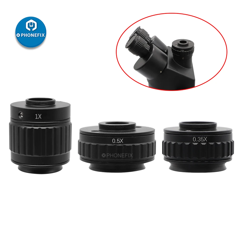 Imagem -03 - Mount Adapters Lens para Microscópio Trinocular Estéreo Instalação de Câmera Ajustável x 0.35x 0.5x Foco c