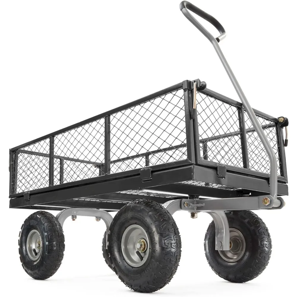 Garden cart 800 Pound Capacity Heavy Duty Durable Steel Mesh Convertible Flatbed Garden Outdoor Hauling Utility Wagon Cart,Black