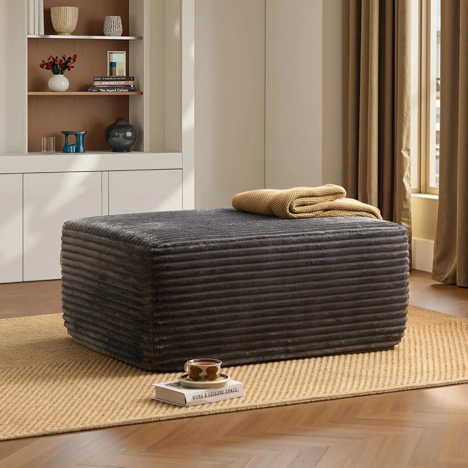 

37" Plush Corduroy Ottoman, Upholstered Cloud Ottoman for Boneless Couch in a Box, Modular Sectional Couches for, Customized