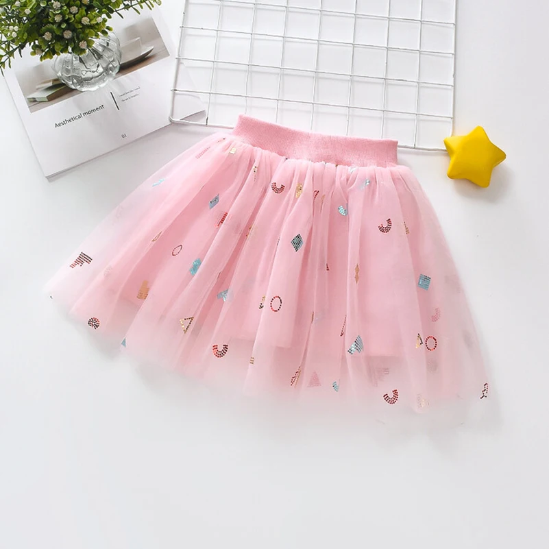 Girls 2024 Summer New Solid Lace Simple Geometric Sequins/Half skirt