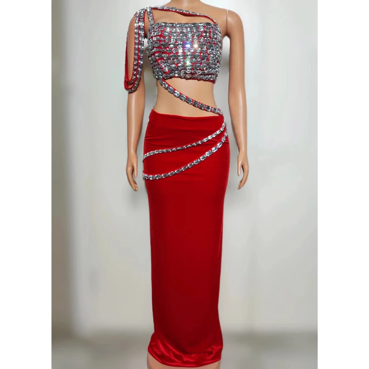 Sukienka na ramiączkach z diamentami, seksowna, europejsko-amerykańska, idealna na imprezę, do klubu nocnego, baru, dla DJ-a, dla zespołu tanecznego, na tematyczne występy.