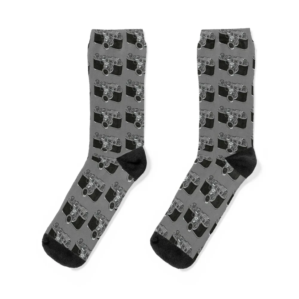 

Vintage Leica 35mm camera drawing. Socks men cotton high quality winter gifts colored floral Socks Men's Women's