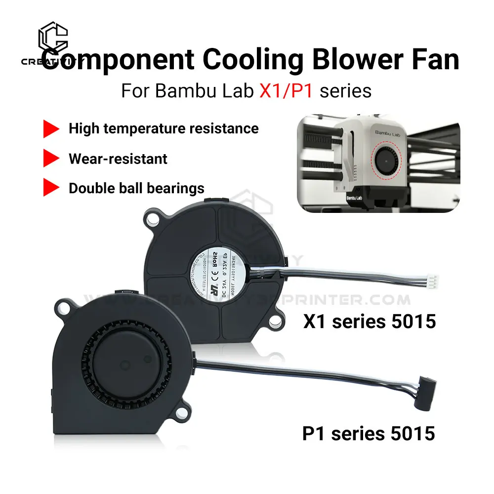 

5015 Вентилятор охлаждения для Bambu Lab X1 X1C P1P P1S 24 В 5015 Компонентный охлаждающий барабанный вентилятор с двумя шарикоподшипниками Быстрый бесшумный вентилятор
