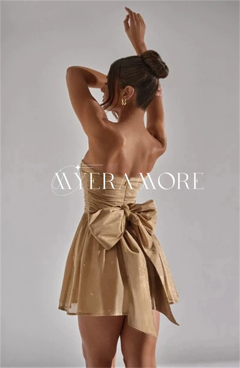 Abiti corti da ritorno a casa lucidi senza spalline per adolescenti Cinghie con fiocco Abiti da ballo a trapezio Occasioni formali Personalizzate فستانmavera