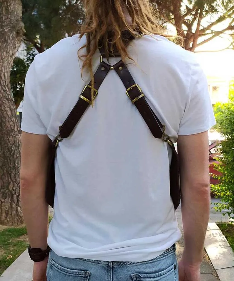 Men Medieval Underarm Wallet Shoulder Holster Bag Punk Vintage Vest Adjustable Cross Body Strap Phone Pocket Utility Pouch