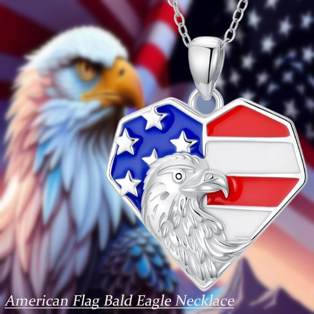 Patriotic Majestic American Flag&Eagle Heart Alloy Pendant Necklace Stylish Jewelry Daily Wear/Independence Day/Patriotic Gift