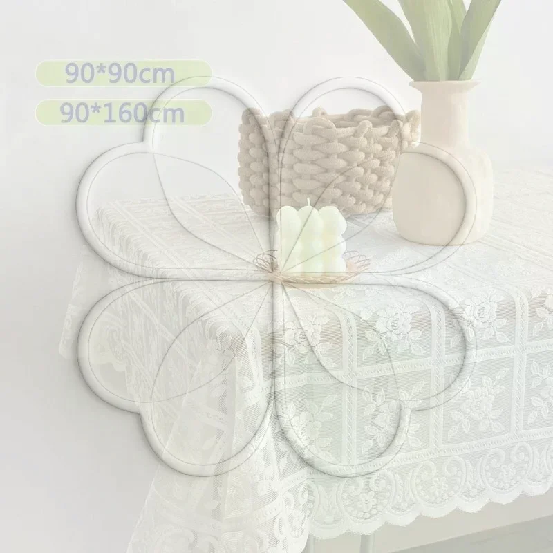 White Polyester Tablecloth with Dainty Vintage Lace Pattern Stain Resistant for Outdoor Patio Barbeque Table Cover