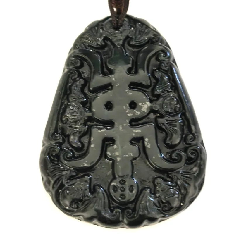 Black Green Jade Longevity Amulet Pendant 219