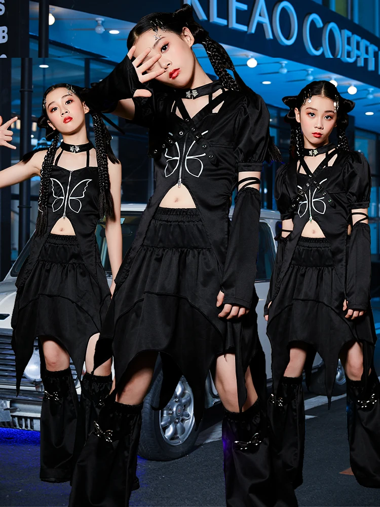 

5-piece Set Girls' Jazz Dance Costumes Children's Performance Costumes Runway Catwalk Costumes Jazz Black Dance Practice