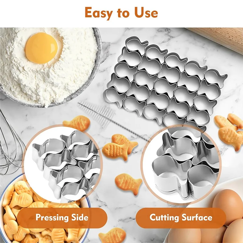 ABMI-Goldfish Cracker Cutter,25 Mini Gold Fish Cavities, Stainless Steel DIY Baking Tool,