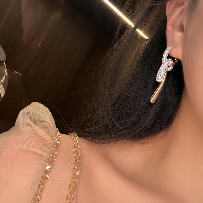European And American Light Luxury Elegant Zircon Double Geometric Hoop Earrings Fashion Simple Metal Jewelry Party Gifts