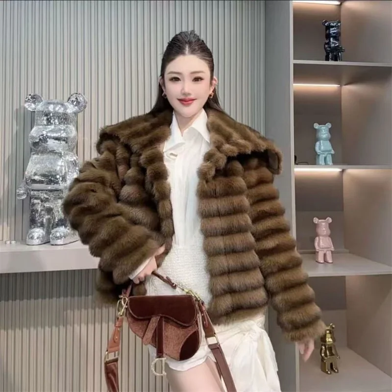 New Western Style Imitate Mink Fur Coat for Winter Women's Fur Coat Flip Collar Environmentally Friendly Warm Fur Fluffy Coat