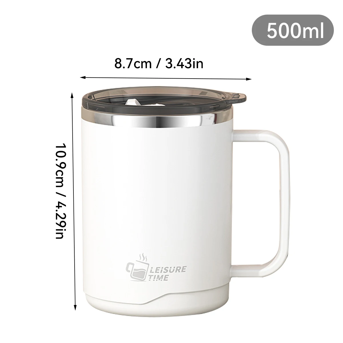500 ml dubbellaagse mok 304 roestvrij staal geïsoleerde koffiekop met handvat draagbare verzegelde waterbeker drinkgerei voor student kind