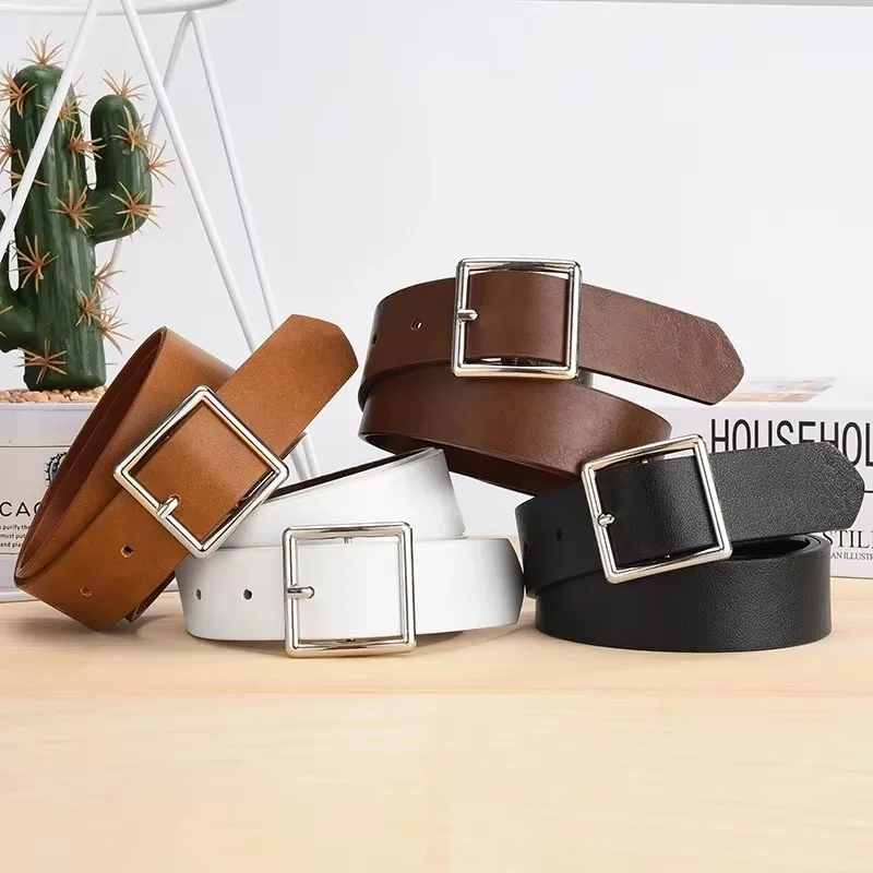 2023 frauen Gürtel Weiche Pu Leder Gürtel Quadratische Schnalle Pin Schnalle Jeans Schwarz Gürtel Chic Luxus Marke Phantasie Vintage Strap weibliche – Detail 2