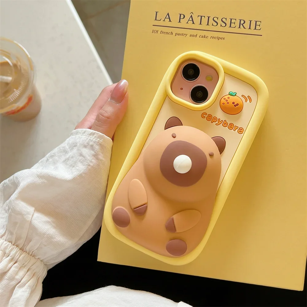 Etui na telefon Cute Cartoon Capybara Squishies do iPhone 15 13 14 Plus 12 11 Pro Max Blowing Bubble Protection Soft Silicone Cover