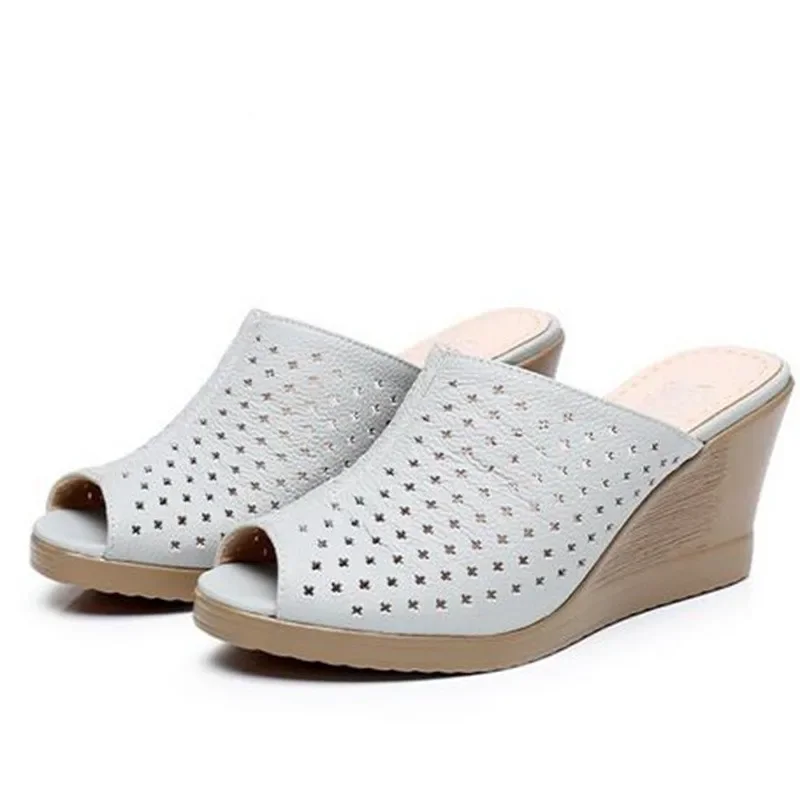 Summer Hollow Fish Mouth Slippers Fashion Wild Non-slip Outer Wear Wedges Slipper Shoes Size 33-39