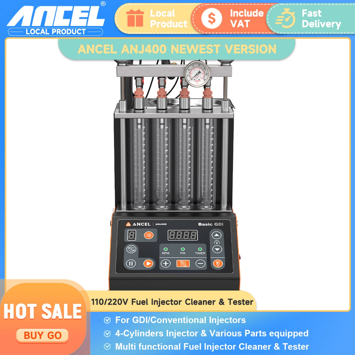 

ANCEL ANJ400 GDI 4 Cylinder Car Fuel Injector Cleaner Tool Ultrasonic Cleaning EFI FEI injector Cleaner Gasoline Tester Machine