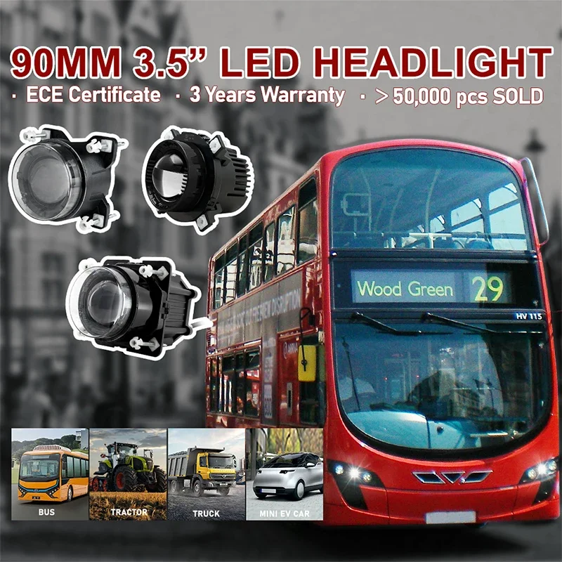 EMARK High Beam 90mm LED Bus Headlight 6000K Cool White Round LED Headlamp