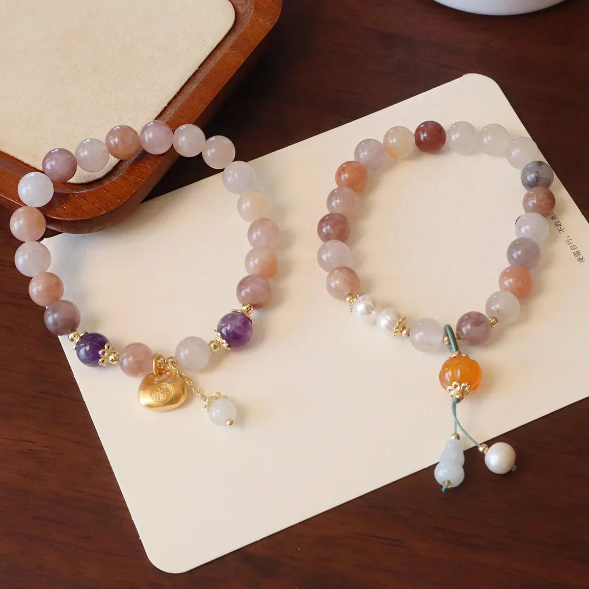 Quartzite Jade Pumpkin Metal Lock Charm Natural Jade Amethyst Freshwater Pearls Round Beads Beaded Bracelets for Women YBR1234