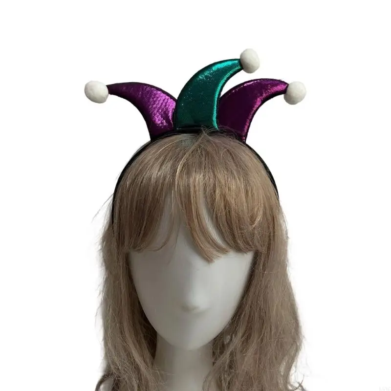L5YC Kids Hairbands Glitter Clown Horn for Halloween Birthday Photo Props Fun Headwear Role Play