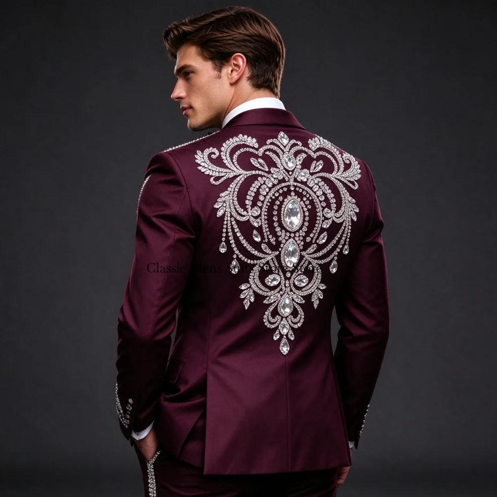 High End Corset Crystal Men Suit Formal Corset Gem For Wedding Groom Male Prom Party Customized Blazer 3 Pieces Set Tuxedos Slim