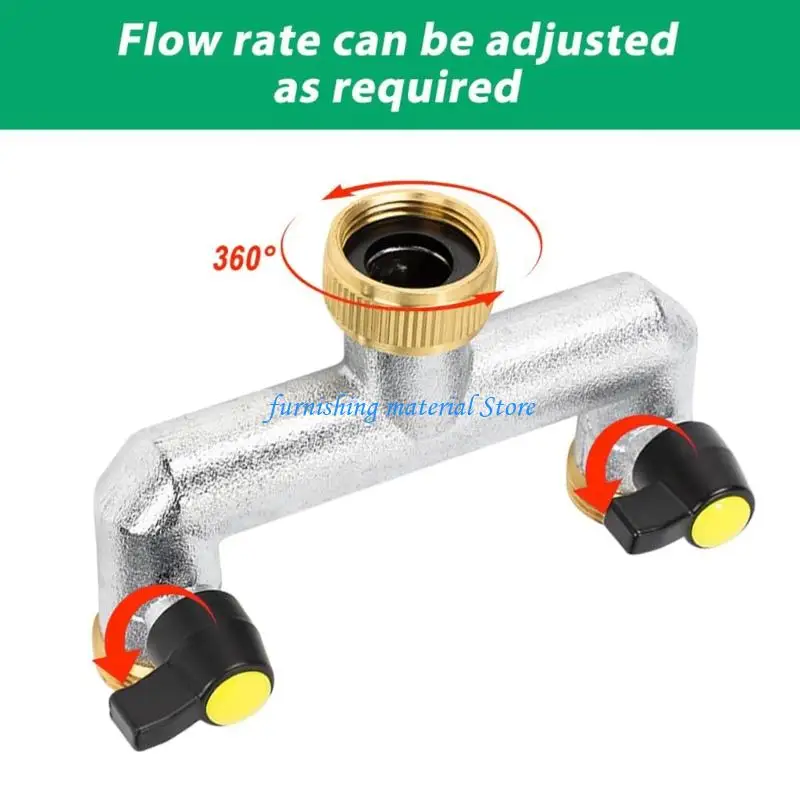 

Y5GD Brass Double Outlet Faucet Adapters Extended Handle for Gardening Watering