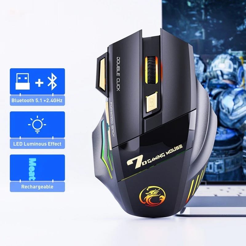 

Wireless Gaming Mouse With 7 Buttons No Double 2.4g Silent Rechargeable Colorful Breathing Light Hot Selling Mouse Mute Hot