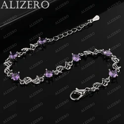ALIZERO 925 Sterling Silver Bracelet White / Purple Zircon Crystal Bracelets for Women Wedding Party Fashion Fine Jewelry Gifts