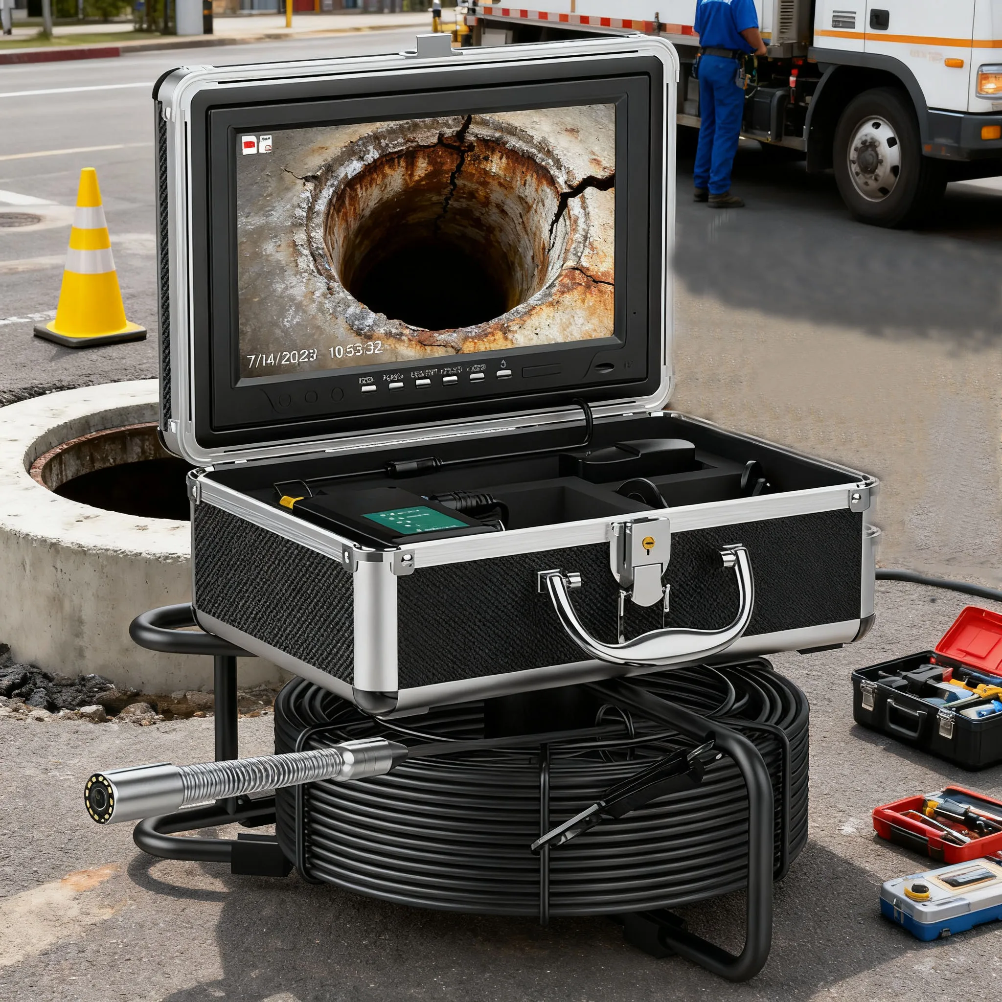 waterproof Sewer Camera high - definition with 5X Zoom Video Record 4500mAh Battery for Sewer Drain Pipe Inspection