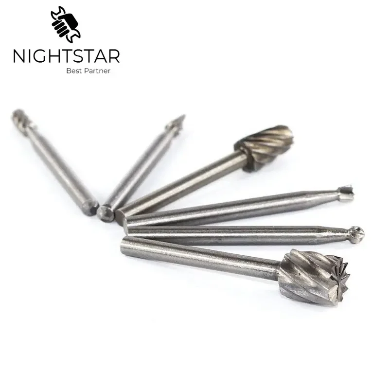 6pcs High Speed Steel Burr Drill Bit Set Wood Carving Rasps For Dremel 1/8 Inch Shank Burs Tools Hot Sale