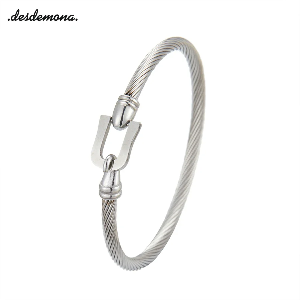 Trendy Charm Cuff Tie Knot Bracelets U Bangles for Women Gold Color 316L Stainless Steel Wire Thin Simple Bangles Jewelry