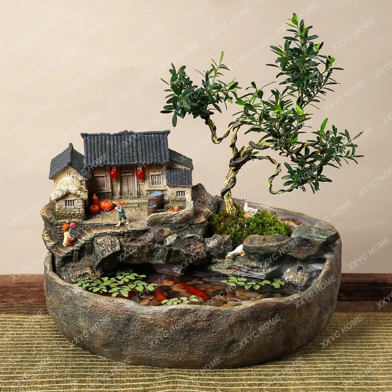 Desktop micro-landscape small fish tank flowing water ornament, circulating water, living room, office decoration new home gifts